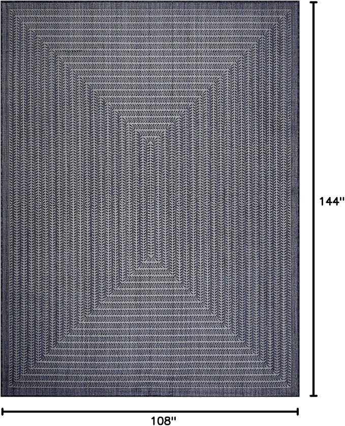 Adiva Rugs Outdoor Indoor Area Rug, Weather Resistant, Easy to Clean, Stain Resistant Floor Mat for Dining Room, Backyard, Deck, Patio (Navy Weiss, 9' x 12')