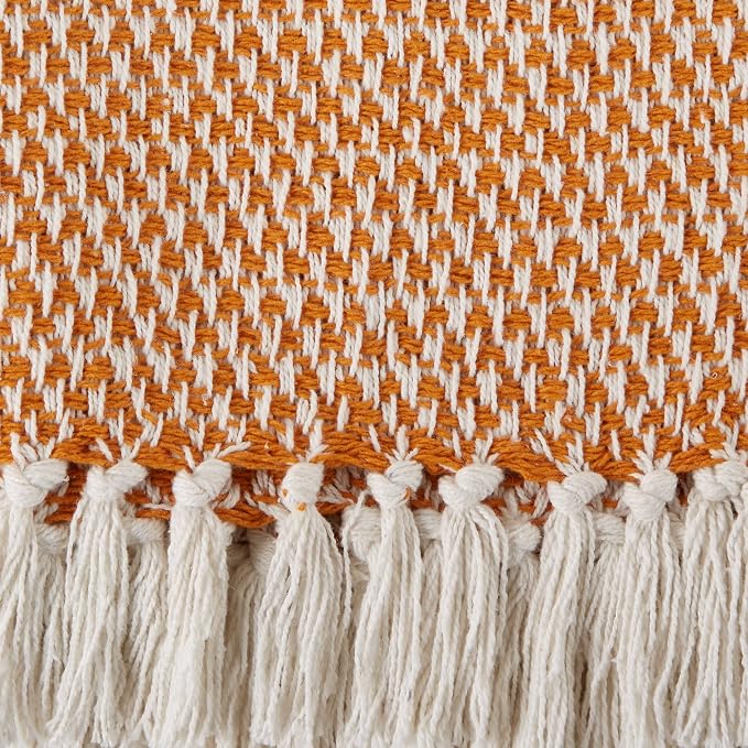 DII Woven Throw Collection 100% Cotton, Basketweave, 50x60, Pumpkin Spice