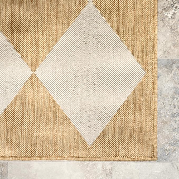 Nuloom Outdoor Performance Collection Sabina Tan/Ivory, 10' x 14', Soft, High Traffic, Stain Resistant, Easy Clean, Durable Area Rug for Indoor/Outdoor Patio, Deck, Porch, Garden, Courtyard