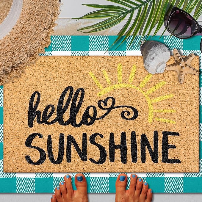 Tinideya 2 Pcs Door Mat Welcome Non Slip Coir Mats Floor Layering Doormats Seasonal for Front Porch Entryway Decor(Sunshine)