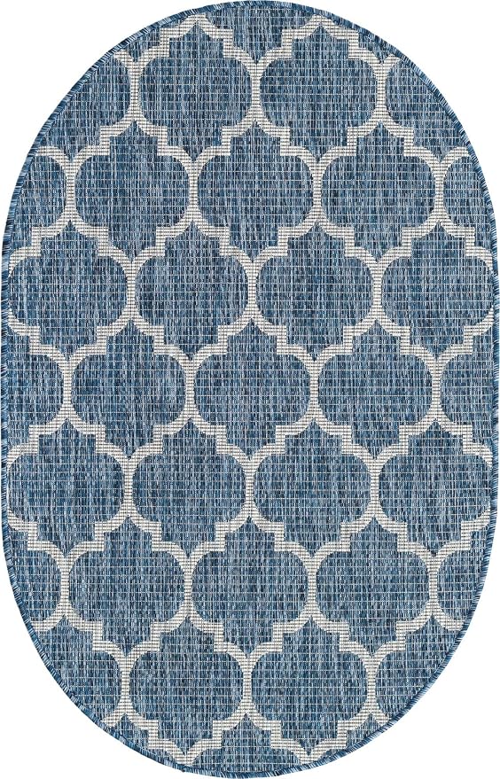 Unique Loom Outdoor Trellis Collection Area Rug (3' 3" x 5' 3" Oval, Navy Blue/ Ivory)