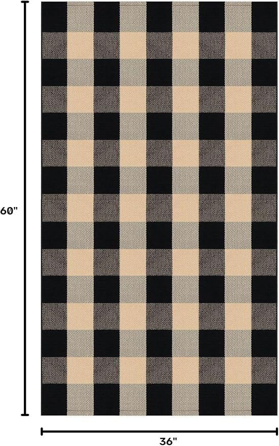 KILOCOCO Buffalo Plaid Checkered Rug 3x5 ft Front Door Rug, Brown and Black | Machine Washable Front Porch Rug, Outdoor Indoor Entryway Rug, Cotton Layered Doormat, Low Pile Rugs for Kitchen Patio