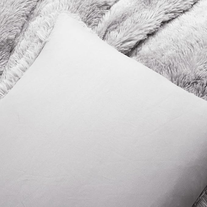 Lush Decor Emma Faux Fur Soft Fluffy Oversized Duvet Cover Set, Full/Queen, Light Gray - Warm Plush 3 Piece Bedding Set