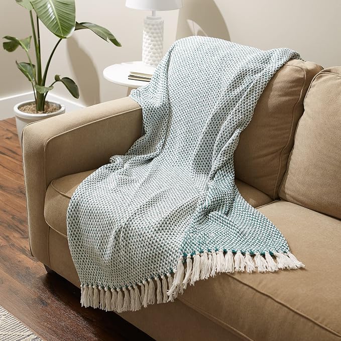 DII Woven Throw Collection 100% Cotton, Basketweave, 50x60, Teal