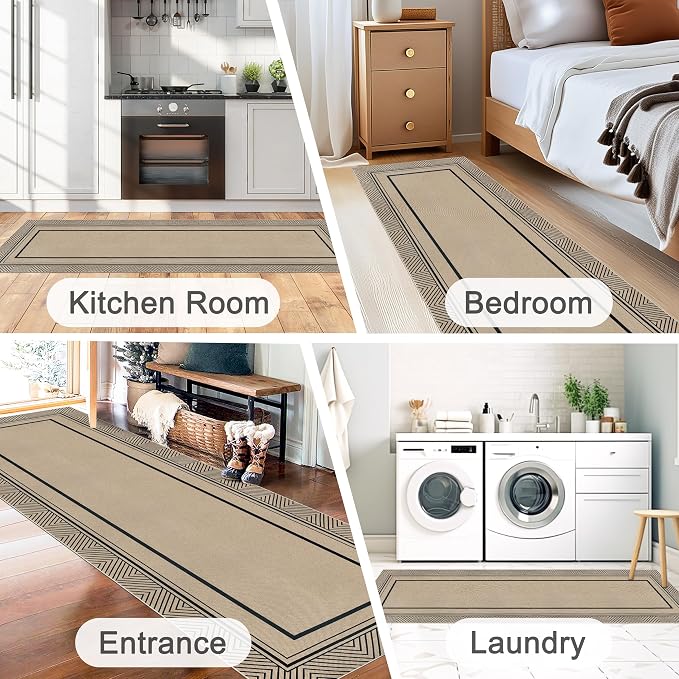 Capslpad 2x8 Hallway Area Rug, Faux Jute Geometry Line Entryway Rug, Farmhouse Washable Non-Slip Rubber Backing, Stain Resistant Low Pile Runners for Hallways, Kitchen, Bedroom, Laundry, Black