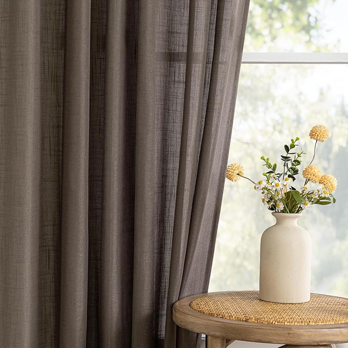 MYSKY HOME Dark Brown Sheer Curtains 63 inch Length Semi Sheer Curtains - Image 3