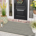 LEEVAN 3'X5' Black and White Striped Woven Cotton Reversible Outdoor Rug | Small Machine Washable Front Porch Rug, Entryway Door Mat, Indoor Layering Carpet for Farmhouse Bathroom Laundry