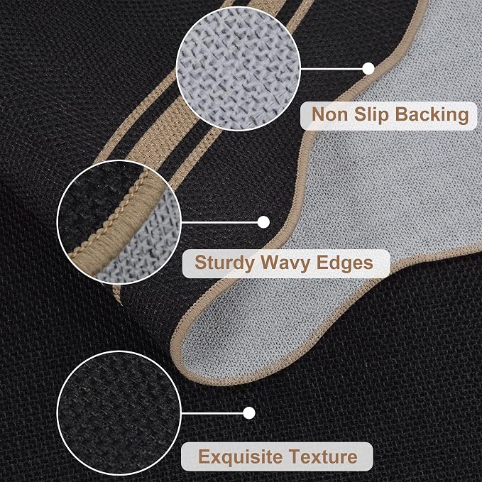 8x10 Scalloped Rug Easy Jute Washable Rug for Living Room Indoor Outdoor Black Geometric Non Slip Carpet for Under Table Neutral Carpet for Backyard Patio Dining Room