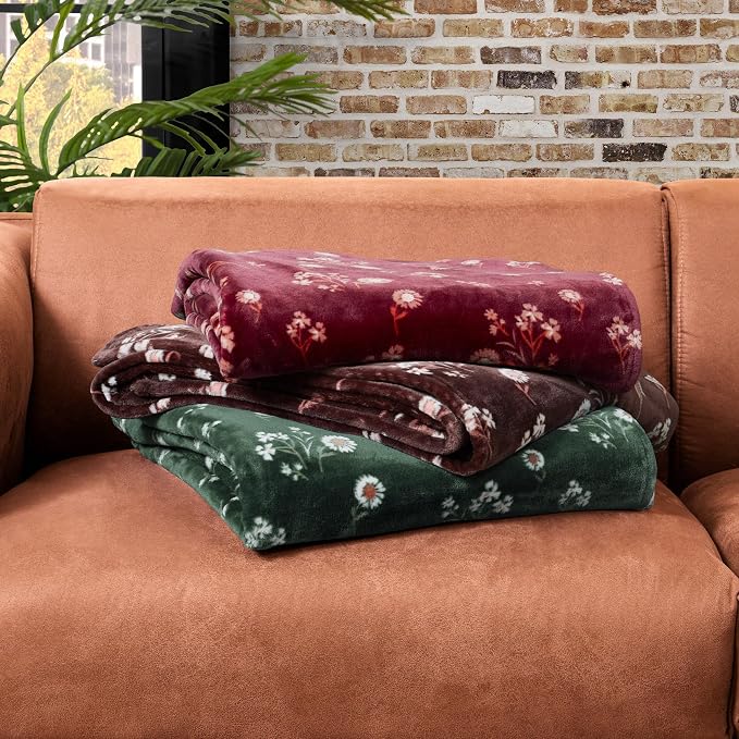 Lucky Brand Daisy Beige Floral 90"X90" Cozy Plush Blanket - Premium Microfiber Throw for Luxurious Comfort and Style Full/Queen Size