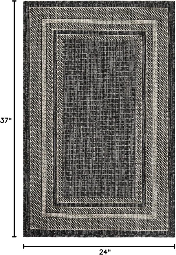 Unique Loom Outdoor Border Collection Area Rug - Soft Border (2' x 3' 1" Rectangle, Black/ Ivory)