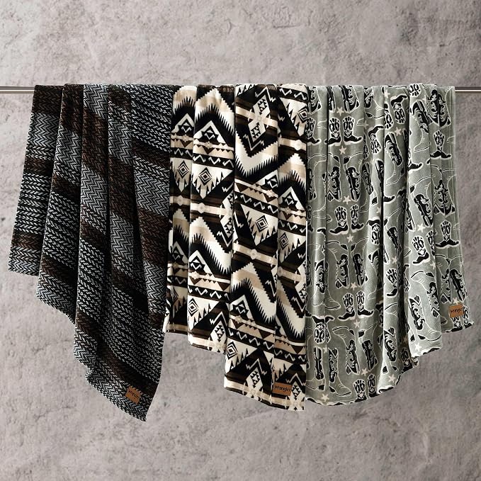 Wrangler - Sherpa Throw Blanket for Couch 50x60, Ultra Soft Plush Fleece Blanket, Americana Decor, Lightweight Warm Cozy Throw, Perfect for Sofa, Bed, Living Room (Jesse Brown)
