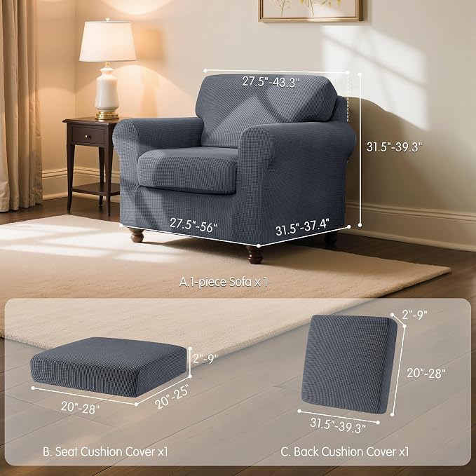 SUBRTEX 3 Pieces Stretch Sofa Slipcover Sets Couch Cover Sets Backrest Cushion Covers Furniture Protector Collection Set for Oversize Sofa Loveseat Chair Slip Covers(Small, Gray)