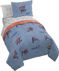 Marvel Spiderman Twin Comforter Set 5 Piece Bedding for Boys, Blue | Bed in a Bag, Comforter Sheets Sham Pillowcase, Official Product, Soft Microfiber, Machine Washable, Easy Care, Boys Gift