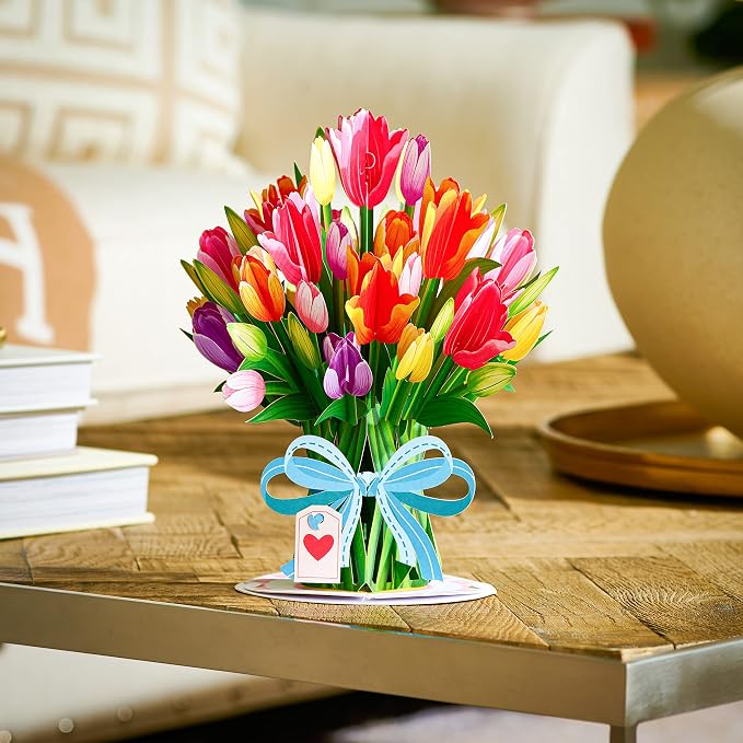 Paper Love HugePop Flower Bouquet Pop Up Cards 2 Pack - Includes 1 Butterfly Bouquet and 1 Tulip Bouquet, Gift For Mothers Day, Birthday, Valentines Day, All Occasions - Jumbo 10" x 14" Card