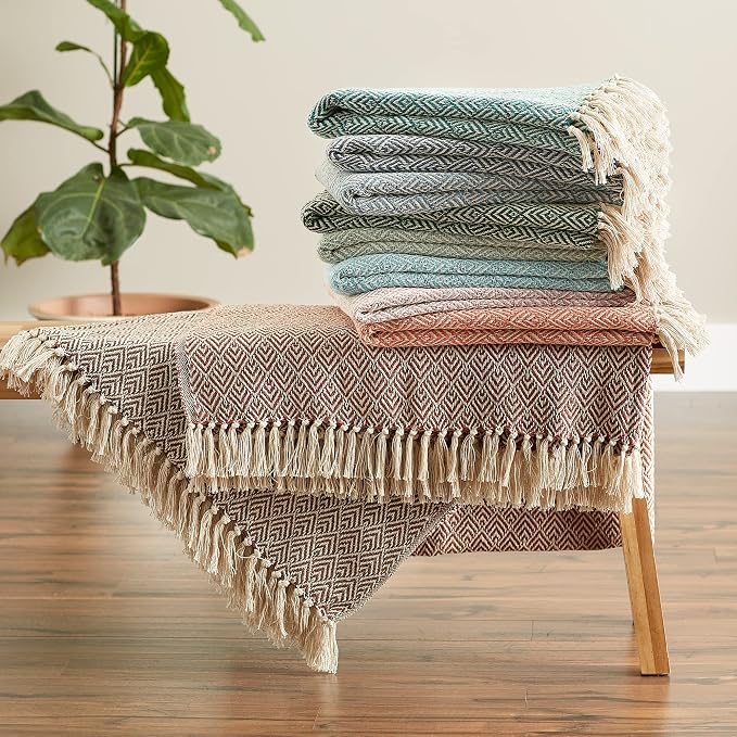 DII Diamond Throw Collection Cotton Woven, 50x60, Spice