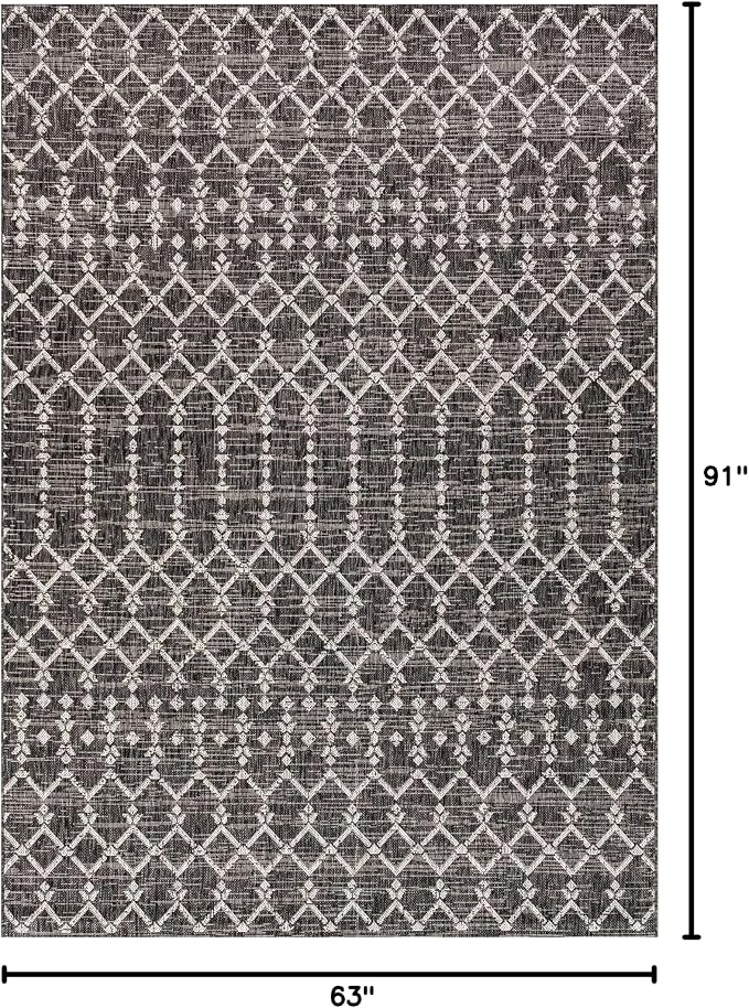 JONATHAN Y Moroccan Geometric Indoor Outdoor Area Rug 5X8 Black/Gray, Ourika Textured Weave for Backyard, Patio, Porch, Easy-Cleaning, High Traffic, Pet-Friendly, Non-Shedding (SMB108F-5)