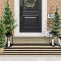 LEEVAN 3'X5' Black and Tan Striped Woven Cotton Reversible Outdoor Rug | Small Machine Washable Front Porch Rug, Entryway Door Mat, Indoor Layering Carpet for Farmhouse Bathroom Laundry