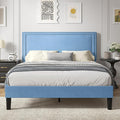 VECELO Full Size Platform Bed Frame with Height Adjustable Upholstered Headboard, Modern Mattress Foundation,Strong Wood Slat Support, No Box Spring Needed, Easy Assembly,Light Blue