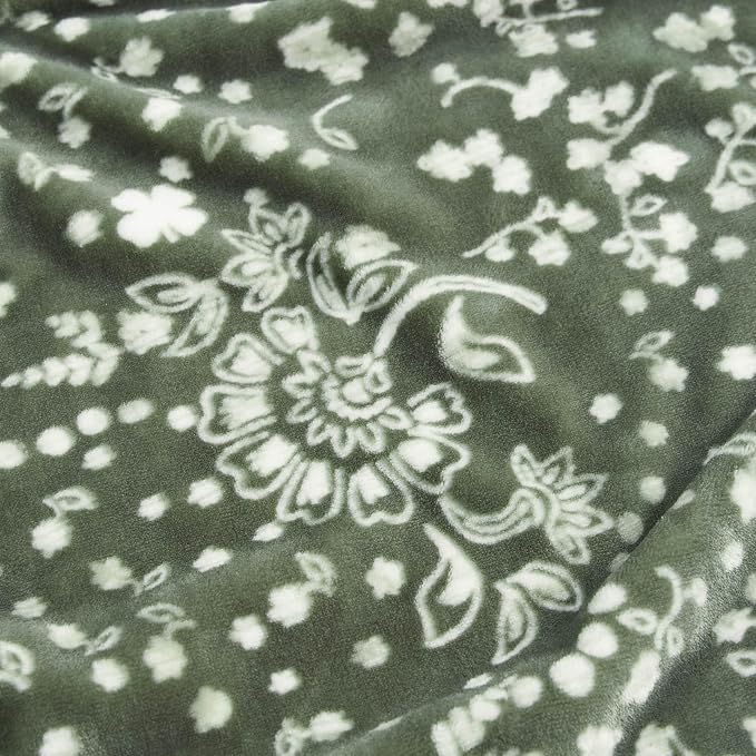 Lucky Brand 50" x 70" Plush Throw Blanket, Bandana Green Blanket for Sofa or Bed