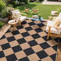 COZYLOOM 5x7 Outdoor Patio Rug Machine Washable Area Rugs for Living Room Non Slip Stain Resistant Diamond Print Jute Rug Foldable Non Shedding Geometric Carpet for Bedroom, RV, Backyard, Brown
