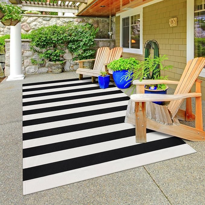 Black and White Striped Rug 4x6 Cotton Woven Farmhouse Indoor Outdoor Area Rug Washable Front Porch Decor Carpet for Living Room Bedroom Dining Room Patio