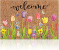 Ceenna Spring Welcome Doormat Outdoor Spring Coir Door Mat Flowers Butterfly Front Door Mat Indoor Non Slip Floral Front Porch Rugs for Home Entrance Decoration, 16 x 28 Inch