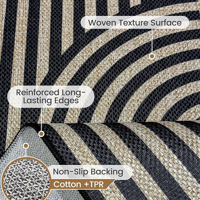 Washable Modern Easy Jute Runner Rug 2x6, Neutral Abstract Boho Geometric Outdoor Indoor Patio Area Rug, Woven Non Slip Thin Long Runner Carpet Mat for Hallway Kitchen Entryway Porch Farmhouse