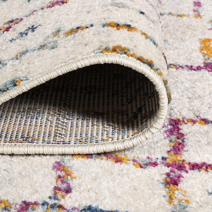 JONATHAN Y Boho Vintage Diamond Ivory/Multi Indoor Area Rug 4X6 ft, Moroccan Hype for Living Room, Bedroom, Kitchen, Office, Easy-Cleaning, High Traffic, Pet-Friendly, Non-Shedding (MOH101E-4)