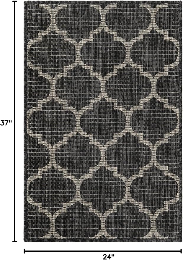 Unique Loom Outdoor Trellis Collection Area Rug - Trellis (Rectangular 2' 0" x 3' 1", Black/ Ivory)