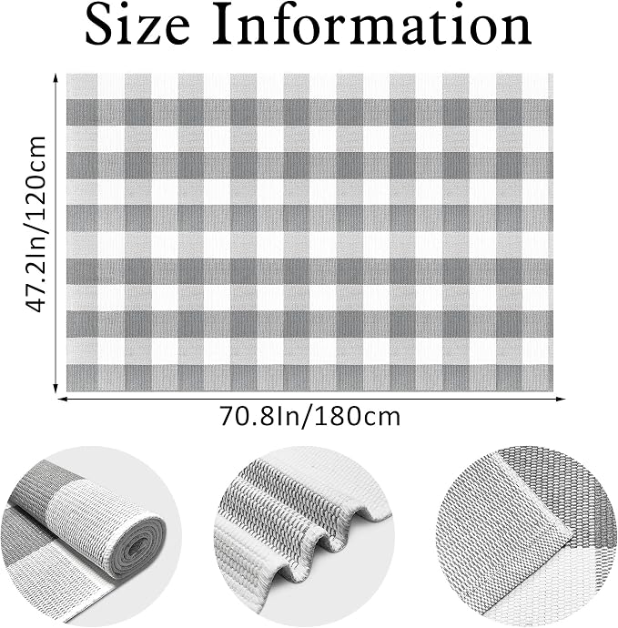 Buffalo Plaid Outdoor Patio Rug 4x6 Feet Buffalo Check Rug Cotton Woven Grey and White Checkered Outdoor Indoor Rug Washable Carpet for Living Room Dining Room Bedroom Farmhouse