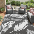 GENIMO Outdoor Rug, Waterproof Plastic Rugs for Patio, 6'x9' Grey White | Outside Larger Leaf Carpet Mat for Porch Decor, Deck, Balcony, Camping, RV, Backyard, Picnic, Beach, Reversible, Foldable