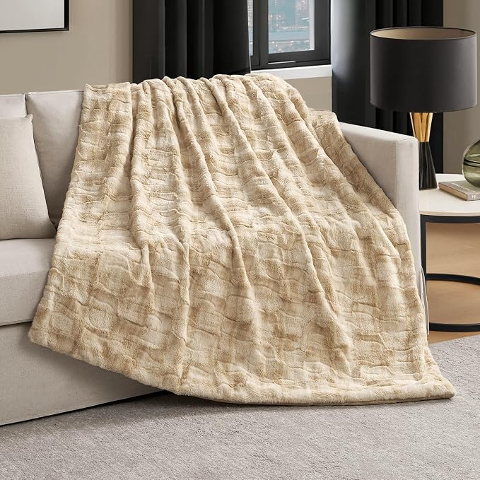 Nine West Faux Fur Throw Blanket, 50"x70", Safari Brown