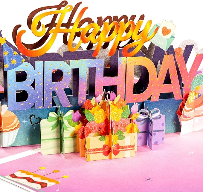 Paper Love Birthday Pop Up Cards 2 Pack - Includes 1 Happy Birthday and 1 Dogs Birthday Cake, For Adults or Kids -8" x 6" Cover - Includes Envelope and Note Tag