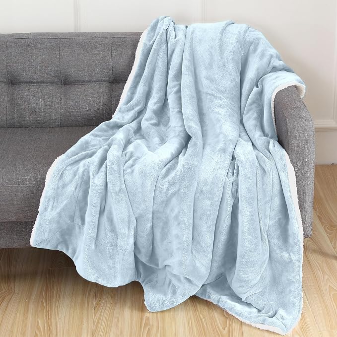 Elegant Comfort Reversible, Solid Sherpa Throw Blanket, All-Season Blanket- Super Soft, Cozy and Plush- Decorative Throw, Perfect for Lounging, 50 x 60 inches, Sherpa Throw Aqua
