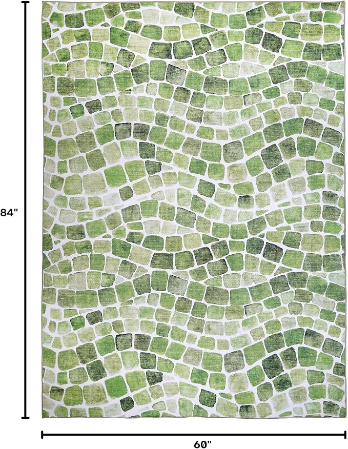 ReaLife Rugs Machine Washable Indoor Outdoor - Mat Rug Foldable Printed Thin Lightweight Cushioned Fade Resistant Patio Deck Dock Porch Pool Balcony Camping - Emery - Green 5' x 7'