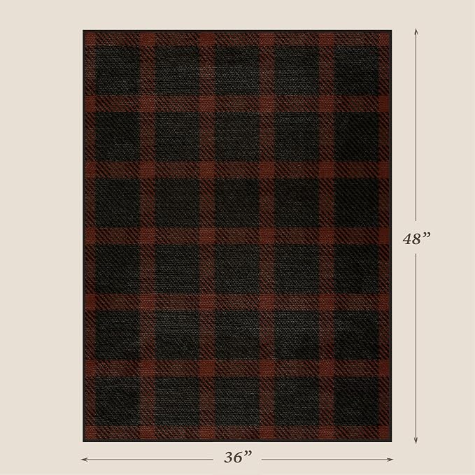 3x4 Entryway Door Mat Indoor – Washable Non Slip Small Rug for Front Door, Kitchen Sink, Mudroom, Garage Entry, Low Profile Easy Clean Farmhouse Plaid Floor Mat