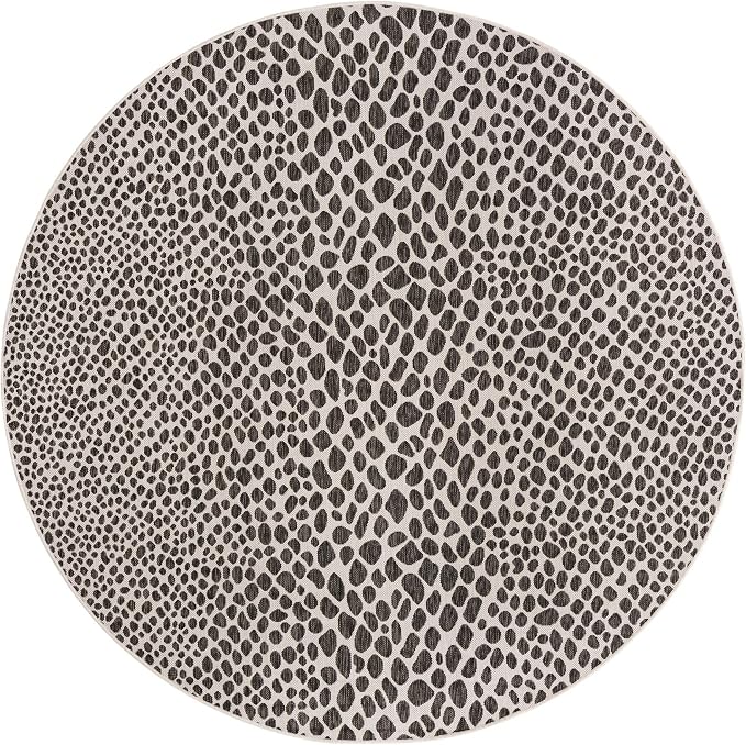 Unique Loom Outdoor Collection Area Rug - Cape Town (7' 10" Round, Black/ Ivory)