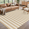 Rugalia Washable Woven 5x7 Area Rug, Natural Beige Striped Cotton Living Room Rugs Low Plie Non-Slip Outdoor Patio Rug, Modern Farmhouse Neutral Floor Carpet for Dining Room Bedroom Balcony