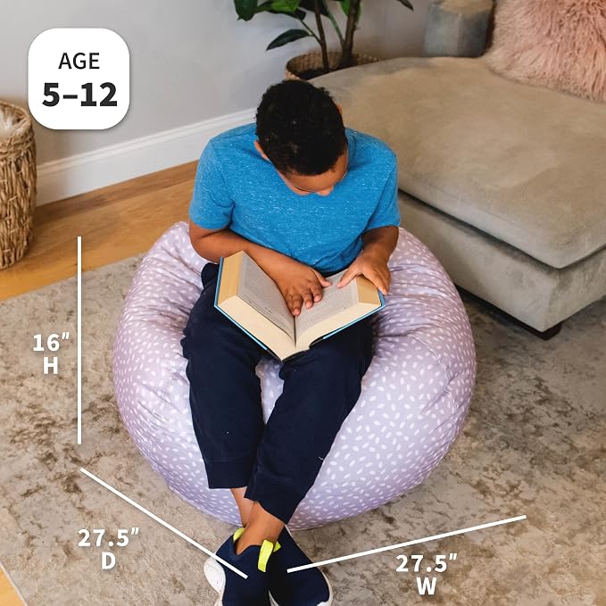 Big Joe Classic Bean Bag Chair for Kids Bedroom and Reading Nook, Easy-Clean Petal Pip Lilac, Durable Nylon Polyester Blend, 2 feet Refillable | 2 feet, Smartmax Fabric, Polystyrene Bean Filled, Refillable, Nylon Polyester, Safe for Kids Ages 3+, Suppo...