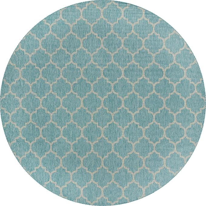 Unique Loom Outdoor Trellis Collection Area Rug - Trellis (Round 13' 0" x 13' 0", Aquamarine/ Gray)