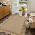Easy Jute 3x5 Outdoor Rug Washable Non Slip Rug for Entryway Indoor Outdoor Farmhouse Neutral Scalloped Carpet for Backyard Patio Proch Living Room