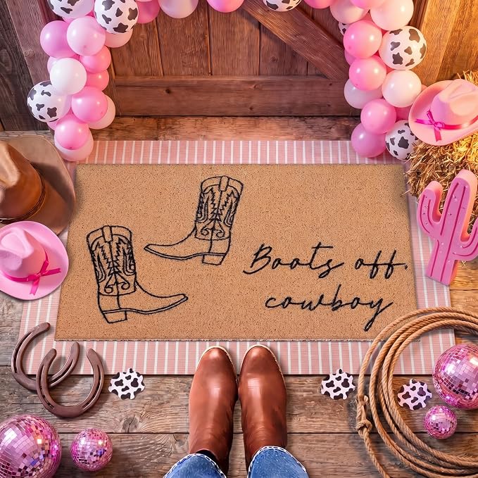 Tinideya 2 Pcs Door Mat Welcome Non Slip Coir Mats Floor Layering Doormats Seasonal for Front Porch Entryway Decor(Cowboy)
