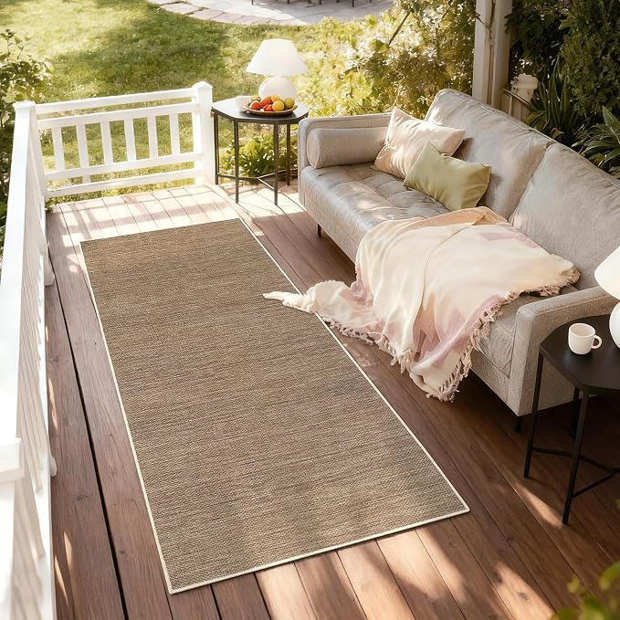 GarveeHome Easy Jute Runner Rug 2x8 Washable Non Slip Hallway Runner Rugs | Stain Resistant Low Pile Kitchen Throw Carpets Modern Solid Runners for Bedroom Nursery Entryway Living Room Dorm, Brown