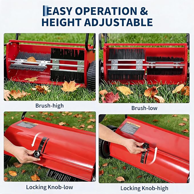Heavy Duty 26-Inch Push Lawn Sweeper – 4 High-Speed Spinning Brushes | Sturdy Steel Frame, 7 Cu. Ft. Removable lawn mower, Walk-Behind Leaf & Grass Collector for Yard, Garden, Driveway – Color: