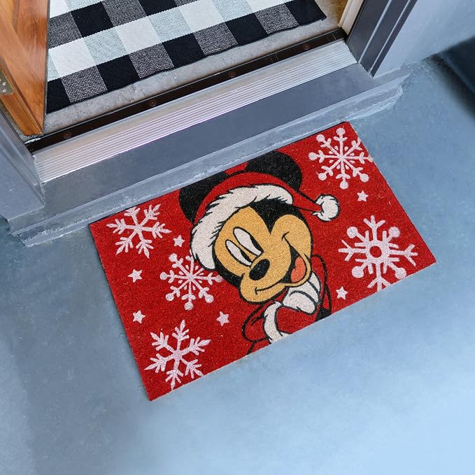 Gertmenian Disney Mickey Mouse Coir Doormat - 2x3 Welcome Mat (2-Pack), Ideal for High Traffic Areas in Front Door, Garage, Entryway - Mickey Happy Holidays/Snowflake, 46646