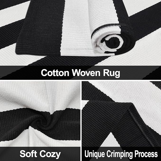 Black and White Striped Rug 27.5x43 Inches Front Porch Layered Door Mats Small Washable Cotton Indoor Outdoor Carpet for Entryway Patio Farmhouse Decor
