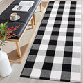 OLANLY Buffalo Plaid Rug 2' x 6' – Black and White Cotton Checkered Doormat, Washable Indoor Outdoor Rug for Layered Front Porch, Kitchen, Entryway Decor