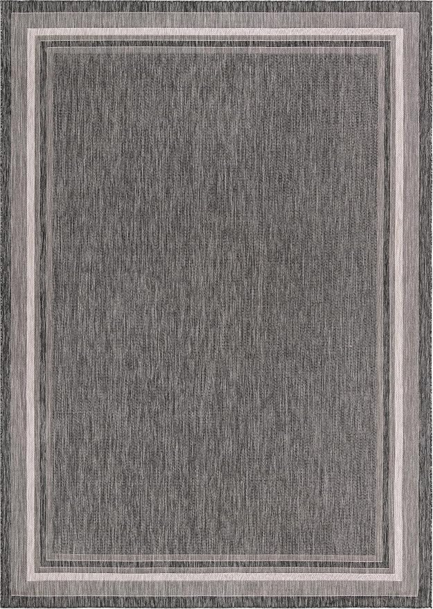 Unique Loom Outdoor Border Collection Area Rug - Soft Border (10' x 14' 1" Rectangle, Black/ Ivory)
