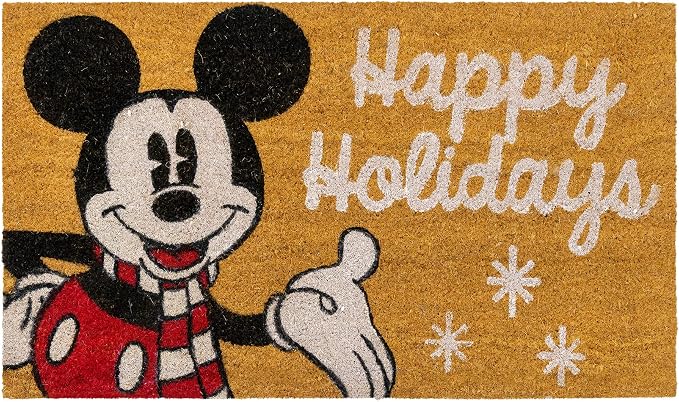 Gertmenian Disney Mickey Mouse Coir Doormat - 2x3 Welcome Mat (2-Pack), Ideal for High Traffic Areas in Front Door, Garage, Entryway - Mickey Happy Holidays/Snowflake, 46646