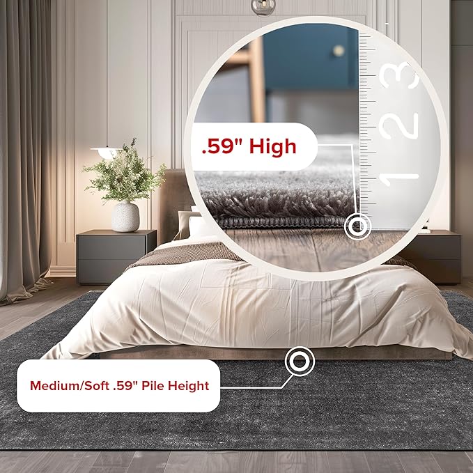 nuLOOM Loni Dark Grey Solid Washable Runner Rug, 2' x 8'